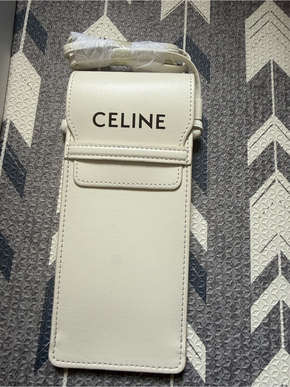 Celine Cream Leather Crossbody Phone Pouch with Strap